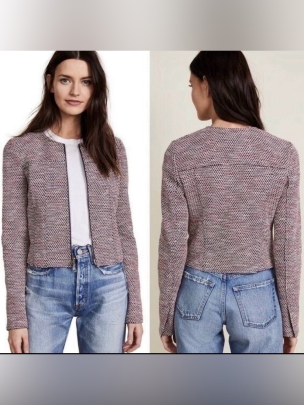 Theory Ualana raw edge pink tweed jacket size 0